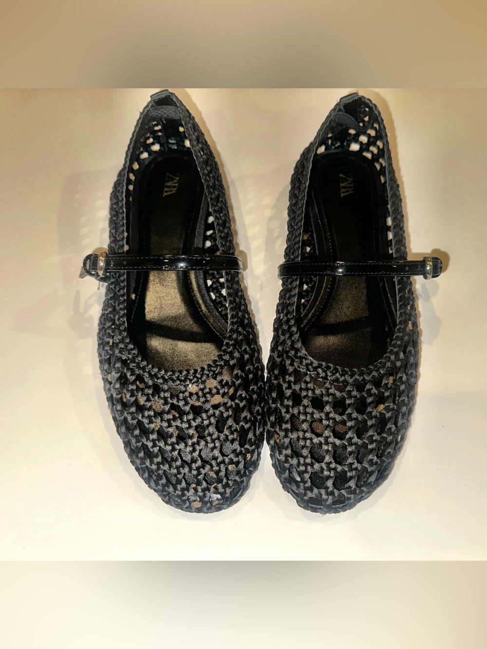 Zara Black Woven Mary Jane Flats